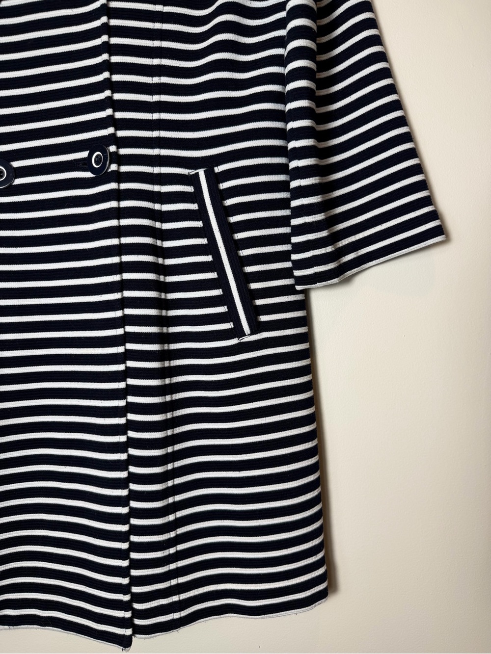 CAbi Maritime Navy White Striped Knit Trench Jacket Coat Double Breasted Medium - Picture 4 of 13